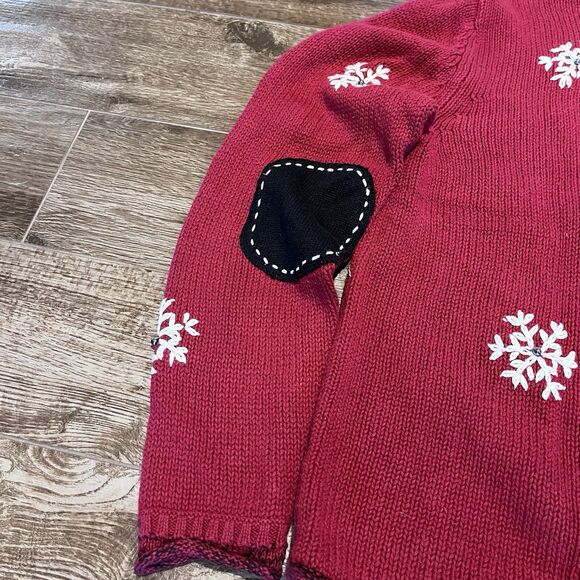 Mandal Bay Snowman Sweater Women’s Large Beaded Embroidered Snowman Mittens Zip - Picture 14 of 16